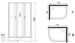 Душевая кабина Niagara NG-33184-14LBKG с гидромассажем 110x80см серебро/матовое
